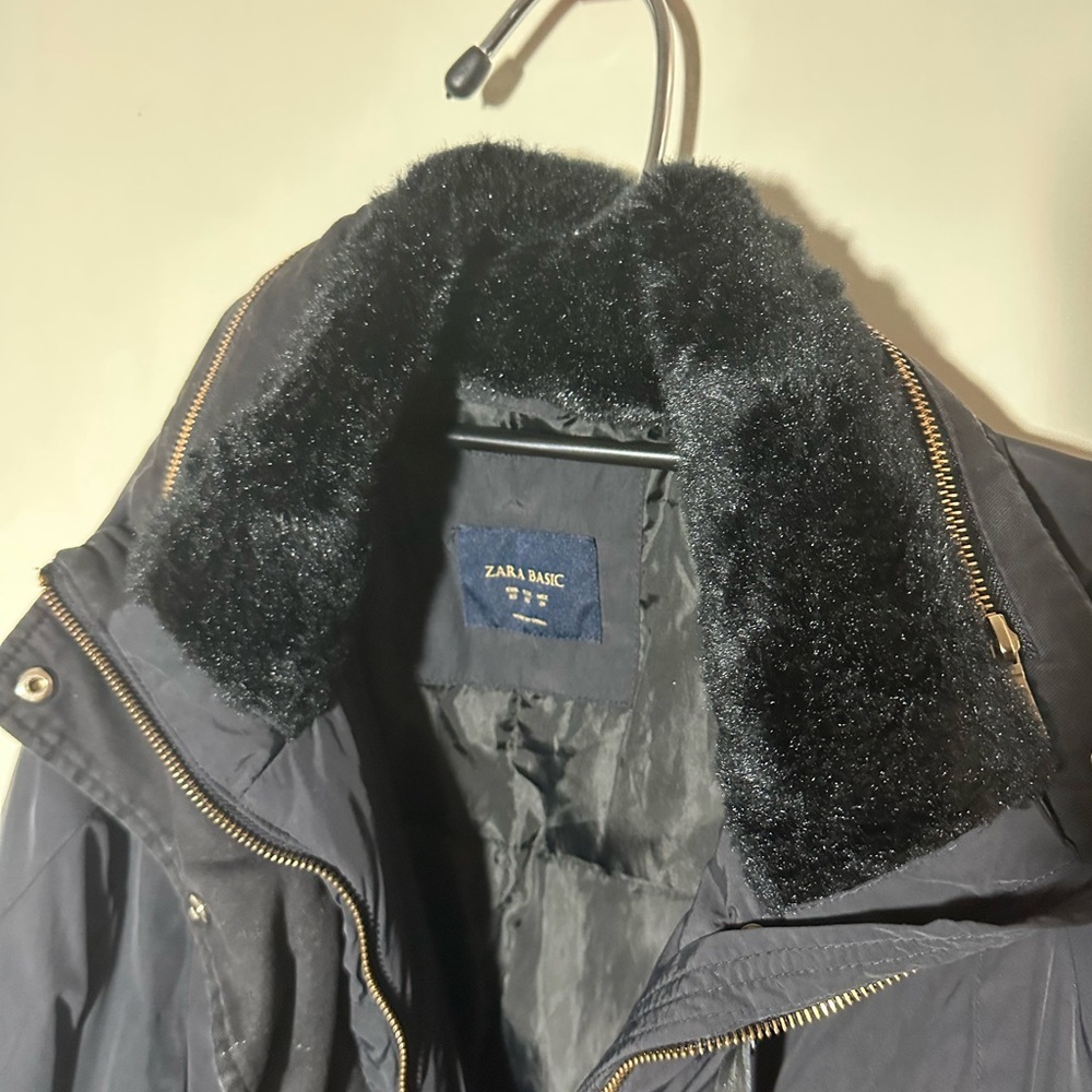 Zara Black Toggle Jacket with Fur Collar - Picture 10 of 10